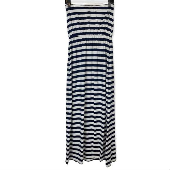 Susana Monaco size small Striped Blouson Strapless maxi Dress in navy & white - Picture 6 of 8